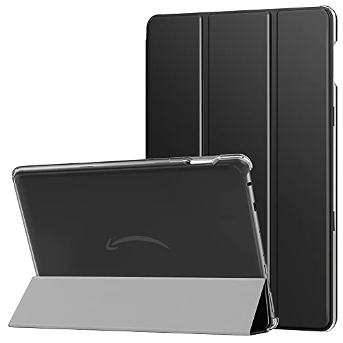 MoKo Case Fits All-New Kindle Fire HD 10 & 10 Plus Tablet (11th Generation, 2021 Release) 10.1″, PU Leather Trifold Stand Cover with Translucent Frosted Backshell with Auto Wake/Sleep Function, Black