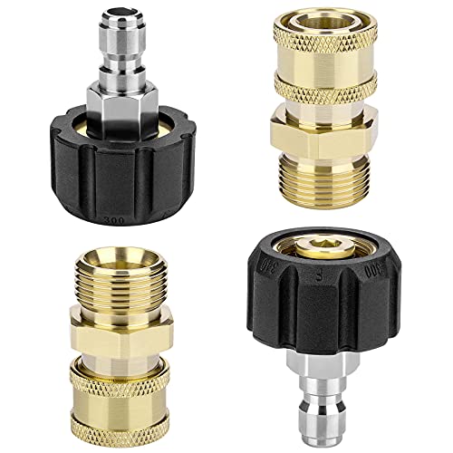 Pressure Washer Adapter Set, 2 Pair M22 Pressure Washer Quick Connect, M22 (M22-14MM) to 1/4” Quick Connect Couplers, Hose Adapter for Power Washer Hose, 5000 PSI