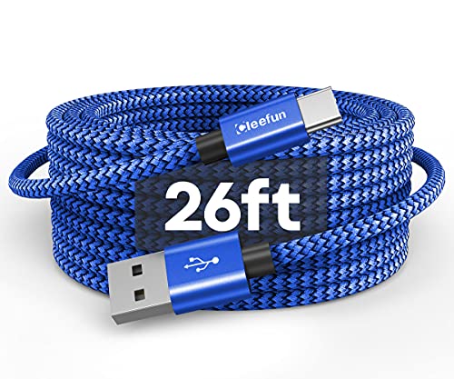 CLEEFUN 26ft (8m) USB C Cable Long, USB A 2.0 to Type C Cable Nylon Braided Charger Power Cord Compatible with Samsung Galaxy Note Tab,-L-G, Moto, Pixel, Switch, USB C Phone Tablet Camera & More