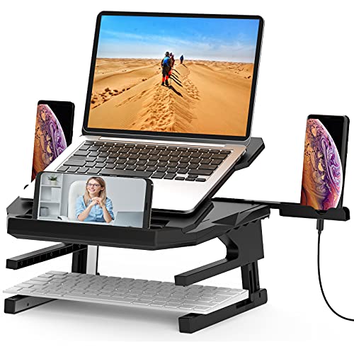 Herigu Laptop Stand,Ergonomic 20-Leves Angles Two-Layer Height Adjustable Laptop Stand,Portable Laptop Stand for Desk with 360 Rotating Base Foldable Computer Stand Fits All Laptops up to 15.6”