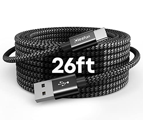 CLEEFUN Long USB C Cable, [26ft/8m] USB A 2.0 to Type C Cable Nylon Braided Charging Cord Compatible with PS5 Controller, Switch, Samsung Galaxy Note, Moto, & More USB-C Phone Tablet Camera Charger