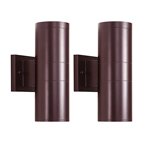 mirrea Modern Outdoor Porch Light Patio Light in 2 Lights with Aluminum Cylinder and Tempered Glass Cover Waterproof Wall Sconce 2 Pack (Oil Rubbed Bronze)