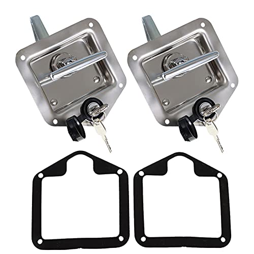waltyotur 2 Trailer Door Latch T-Handle Locking Stainless Steel Folding T Handle Latch for Camper RV Truck Trailer Toolbox with Gasket and Keys