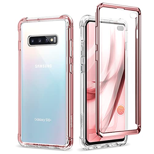 SURITCH Clear Case for Samsung Galaxy S10 Plus,[Built in Screen Protector] Full Body Protection Hard Shell+Soft TPU Bumper Shockproof Rugged Protective Cover for Galaxy S10 Plus 6.4 Inch (Rose Gold)