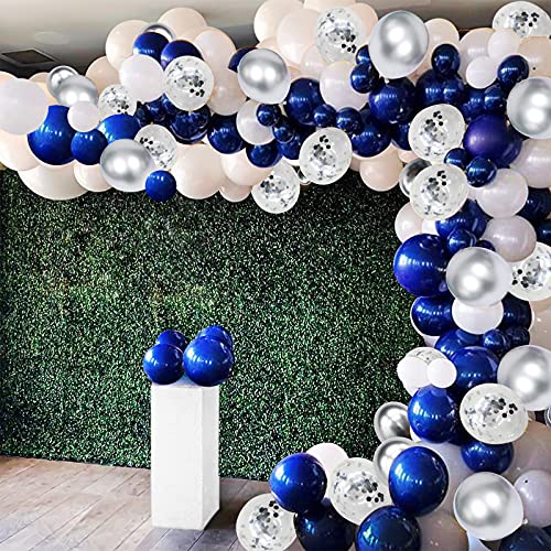123Pcs Navy Blue Silver Balloon Arch Garland Kit, Navy White Silver Confetti Balloons with Balloon Accessories for Graduation Party Baby Shower Wedding Birthday Class of 2021 Prom Decorations