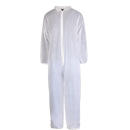 TRONEX 25 Pack Multilayer Nonwoven Disposable Coveralls with Open Ankles & Elastic Cuffs, White Disposable Jumpsuits (Large)