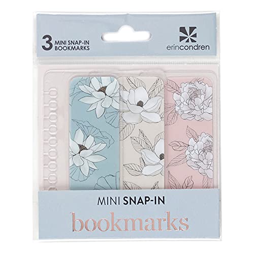 Mini Snap-in Bookmark Trio in Flora, Mark Your Pages in Style with Miniature Snap-in Bookmarks for Coiled Planners, Notebooks, or Binders in Elegant Hand-Sketched Flora Designs by Erin Condren