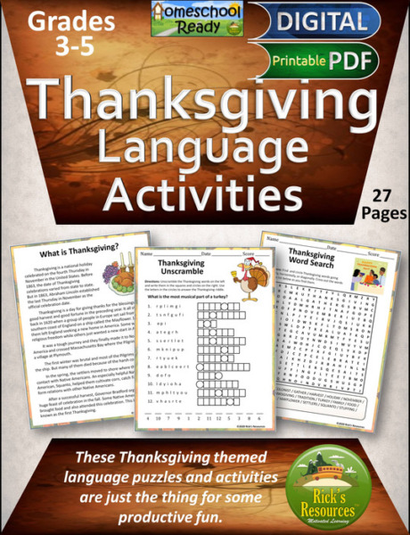 Thanksgiving Language Activities Print and Digital Versions