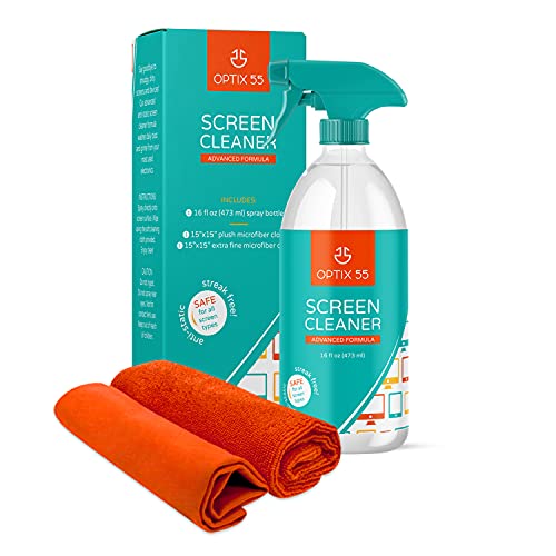 Screen Cleaner Spray Kit | 16oz Large Bottle TV Screen Cleaner Spray + 2 (15×15) Microfiber Cleaning Cloth for Computer Screen Monitor, LED LCD TV, Tablet, Phone, Laptop, Electronic Devices Cleaner