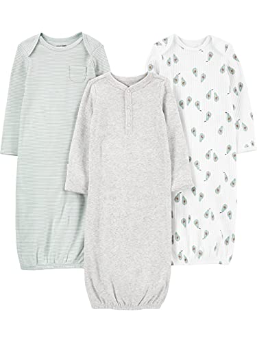 Simple Joys by Carter’s Unisex Babies’ Cotton Sleeper Gown, Pack of 3, Heather/Stripe/Avocados, 0-3 Months
