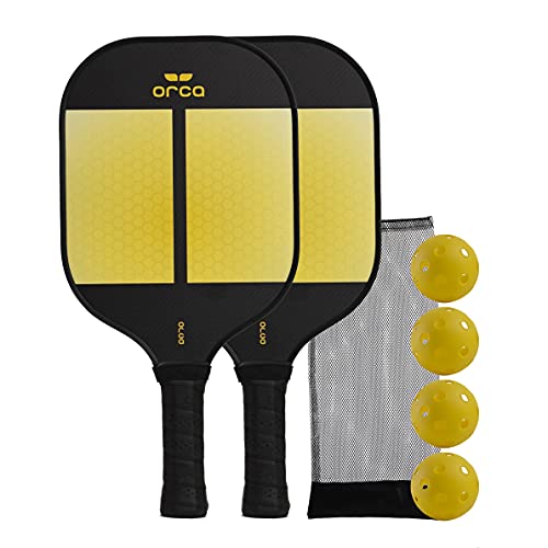 Orca Paddle Co. Amity Pickleball Paddle Set of 2 with Neoprene Cover – Lightweight Racket with Honeycomb Core, Anti-Slip Grip, Carbon Fiber Face – Premium Pickle-Ball Equipment and Accessories