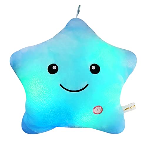 KAHEAUM Cute LED Night Light Up Throw Pillow Inserts Star Stuffed Animals Plush Toys for Kids Children’s Day Gift Son Daughter Girls Boys,Decorative Blue Throw Pillows for Couch,Sofa,Bed,Room,Office