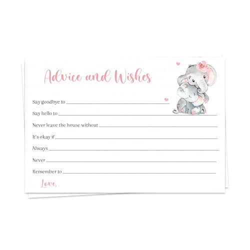 Elephant Advice for Mommy Watercolor Advice Cards Girls It’s A Girl Pink Grey Gray Hearts Flowers Advice Cards Parental Wisdom Parents To Be Gifts Activities Printed Cards (24 Count)