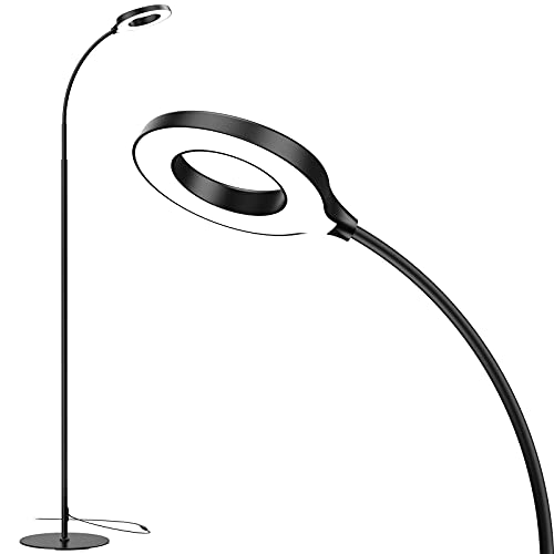 JKSWT LED Floor Lamp, 3 Brightness Levels Eye-Caring Dimmable Standing Reading Lamp 4000K Colors temperatures with Adjustable Gooseneck for Living Room Bedroom Reading – Black