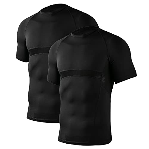Men’s Cool Dry Fit Short Sleeve Compression T Shirts for Men Slimming 2 Pack