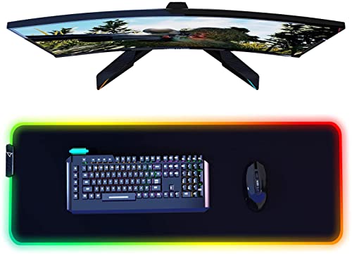 ACEHE RGB Gaming Mouse Pad, Large Mousepad with 12 Lighting Modes 2 Brightness Levels, Big Mouse Mat LED Extended Mouse Pad Anti-Slip Waterproof, Computer Keyboard Mousepad Mat (31.5 x 11.8 Inch)