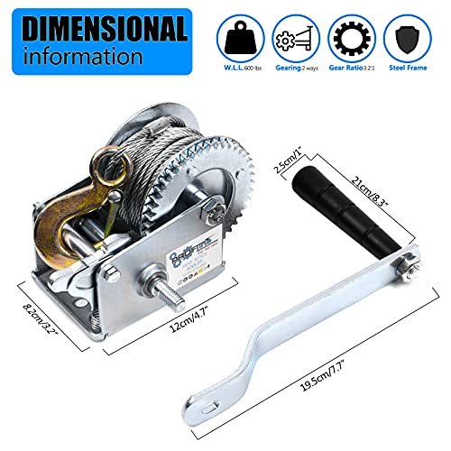 PROFLine 600lbs Hand Winch Steel Cable Boat Trailer Two-Way Ratchet Gear Manual Winch Hand Crank with 8m Steel Wire for ATV Truck Towing | The Storepaperoomates Retail Market - Fast Affordable Shopping
