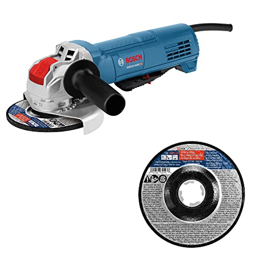 Bosch GWX10-45PE 4-1/2 In. X-LOCK Ergonomic Angle Grinder with Paddle Switch with Bosch GWX27LM450 4-1/2 In. x 1/4 In. X-LOCK Arbor Type 27 30 Grit Metal Grinding Abrasive Wheel