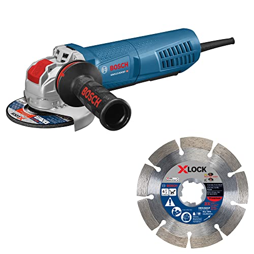 Bosch GWX13-50VSP 5 In. X-LOCK Variable-Speed Angle Grinder with Paddle Switch with Bosch DBX541P 5 In. X-LOCK Premium Segmented Diamond Blade Premium