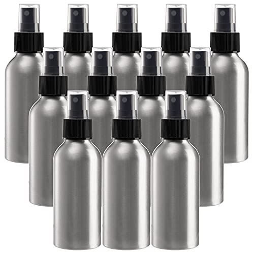 YOUEON 12 Pack 4 Oz Fine Mist Spray Bottles, Aluminum Empty Spray Bottles, Reusable Bottles Small Spray Bottles for Travel, Cosmetic Perfume, Toner, Face Spray, Essential Oil Storage