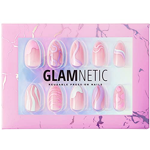 Glamnetic Press On Nails – Wild Card | Opaque UV Finish Short Pointed Almond Shape, Reusable Pastel Nails in 12 Sizes – 24 Nail Kit with Glue