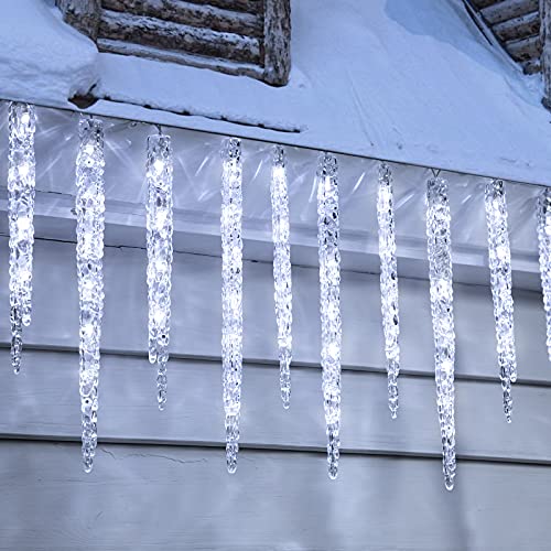 Icicle Lights Outdoor with Clips – 18.7ft 100 LED 20 Tubes Twinkling Crystal Icicle String Lights, Connectable Waterproof Hanging Icicle Christmas Lights Plug in for Eave Holiday Outdoor Decoration