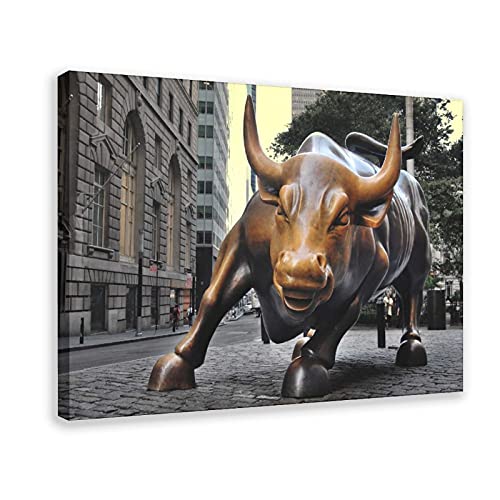 Charging Bull Statue Wall Street New York Print Wall Art Classical Art Canvas Poster Wall Art Decor Print Picture Paintings for Living Room Bedroom Decoration Frame:12×18inch(30×45cm)
