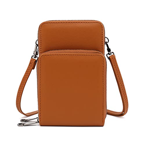 TAN.TOMI Small Crossbody Purse,Vagan Lether Cell Phone Purse for Women, Mini Messenger Shoulder Handbag Wallet with Credit Card Slots,gifts for women (Camel)