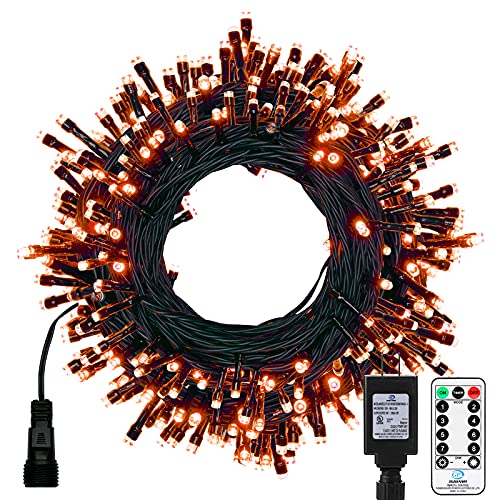 Orange Halloween Lights, 66Ft 200 LED Plug in Waterproof Christmas String Lights with Remote, 8 Lighting Modes Fairy Twinkle Lights for Outdoor Indoor Holiday Wedding Party Decorations – Black Wire