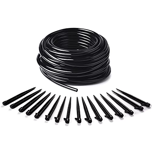 MIXC 200PCS Drip Emitters Sprayer and 200ft 1/4 inch Irrigation Hose, 200ft Roll Tubing Drip, 360 Degree Dripper Perfect for Irrigation System Watering Kits for Garden Patio Lawn Flower Bed