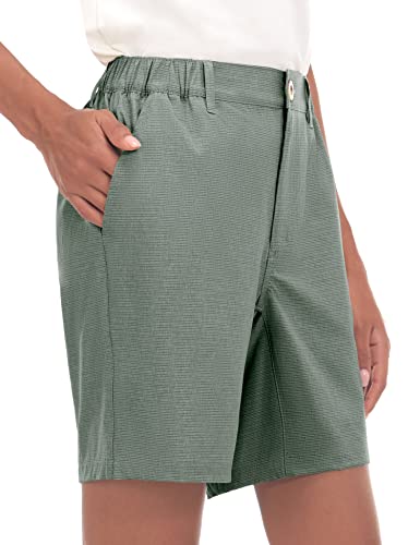 Little Donkey Andy 8 Inch Inseam Golf Shorts for Women Quick Dry Lightweight Shorts for Hiking Travel Casual Green M