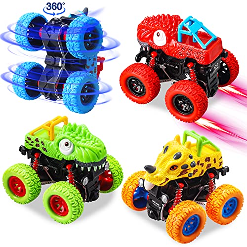 aovowog Monster Truck for Boys, 4 Pack Pull Back Cars, Friction Powered Cars for Kids, Dinosaur Truck Toys for 3 4 5 6 Year Old Boys – Christmas Birthday Party Gift for Kids