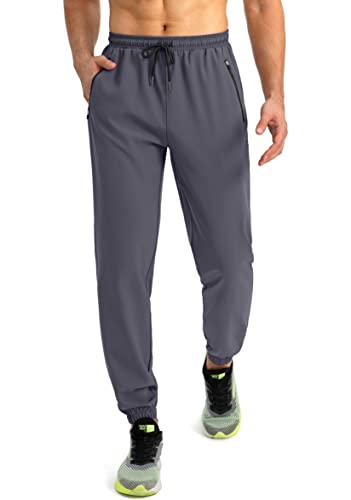 SANTINY Men’s Lightweight Jogger Pants Athletic Workout Running Pants Tapered Joggers for Men with Zipper Pockets (Dark Grey_L)