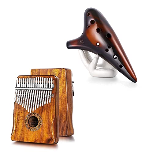MIFOGE Kalimba Thumb Piano 17 Keys with Mahogany Wood & MIFOGE Ocarina 12 Hole Tones Alto C with Gift Wrapping