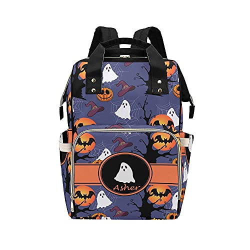 Halloween Ghost Pumpkin Personalized Diaper Bag Backpack Tote with Name,Custom Travel Nappy Mommy Bag Backpack