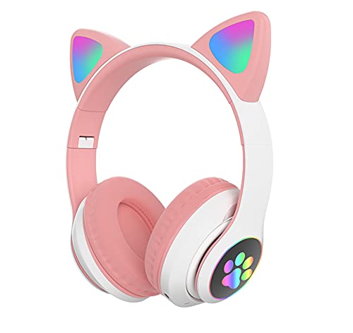 TOKANI Kids Headphones, Bluetooth Wireless Headphones for Kids Teens Adults, Over-Ear Bluetooth Headphones with Microphone, Cat Ear Headphones for Girls Women (Pink)