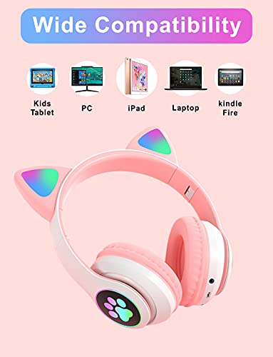 TOKANI Kids Headphones, Bluetooth Wireless Headphones for Kids Teens Adults, Over-Ear Bluetooth Headphones with Microphone, Cat Ear Headphones for Girls Women (Pink) | The Storepaperoomates Retail Market - Fast Affordable Shopping