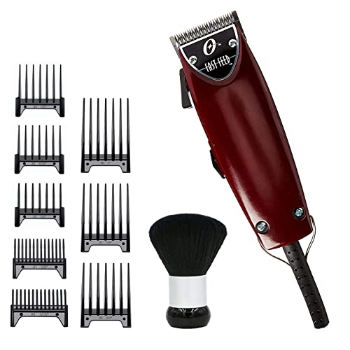Oster Fast Feed Adjustable Pivot Motor Clipper 76023-510 with 8 Piece Guide Comb Set and Neck Duster