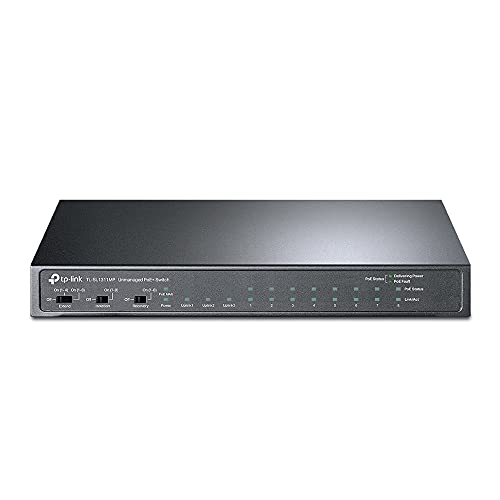 TP-Link TL-SL1311MP | 8 Port 10/100Mbps Fast Ethernet PoE Switch | 8 PoE+ Ports @124W, w/ 2 Uplink Gigabit Ports + 1 SFP Port | Limited Lifetime Protection | PoE Recovery | Extend & Isolation Mode