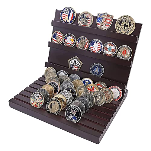 Challenge Coin Display Stand Military Coin Holder Wooden Rack Holds 60-65 Coins