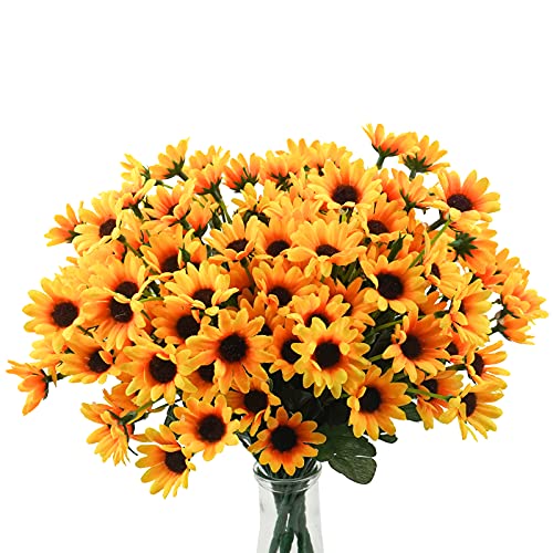 Uieke 6 Bundles Sunflowers Artificial Flowers Daisy Mums Fake Flowers Outdoor UV Resistant No Fade Fall Flowers 24 Stems Greenery Shrubs Indoor Outside Home Wedding Office DIY Garden Décor (Yellow)