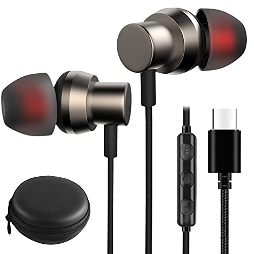 USB C Headphones for Samsung S21 S21 FE S20 Note 20 S22 Earbuds HiFi Stereo Earphones with Mic and Volume Control in-Ear Wired Earbuds Noise Cancelling Headsets for Pixel 4 3 2 OnePlus 9 Pro 8T 8 7