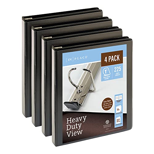 Office Depot® Brand Heavy-Duty View 3-Ring Binder, 1″ D-Rings, Black, 49% Recycled, Pack Of 4