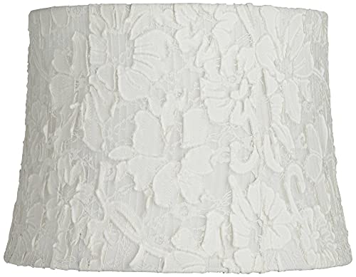 Ashland White Lace Medium Drum Lamp Shade 12″ Top x 14″ Bottom x 10″ High (Spider) Replacement with Harp and Finial – Springcrest