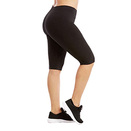 I&S Women’s Knee Length Cotton Biker Shorts Leggings Walking Exercise Yoga Workout Boyshorts Activewear – Plus Size (3X-Large, Black, 3X_l)