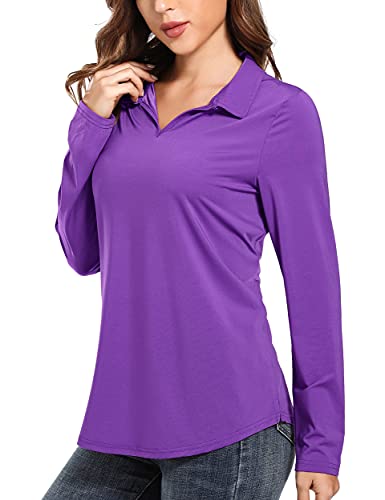 Womens Golf Apparel,Hiking Shirt Long Sleeve Skind-Friendly Soft Polo Smooth Stretch Lovely Clothes Working Top Purple 2XL
