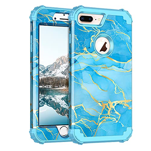 Casetego for iPhone 8 Plus Case/iPhone 7 Plus Case,Heavy Duty Shockproof 3 Layer Hard PC+Soft Silicone Bumper Rugged Anti-Slip Protective Cases for Apple iPhone 8 Plus and iPhone 7 Plus,Blue Marble