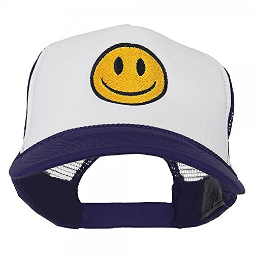 e4Hats.com Smile Face Embroidered Foam Mesh Back Cap – Navy White OSFM