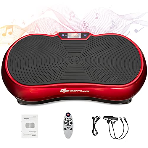 Goplus 3D Vibration Plate, Vibration Fitness Platform with Built-in Speaker, Bluetooth, 180 Speeds Adjustment, 0-10 Timer, Remote Control, Loop Bands, Exercise Machine for Whole Body Fitness (Red)
