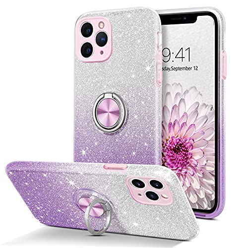 BENTOBEN iPhone 11 Pro Case, Slim Fit Glitter Sparkly Shockproof Case with 360° Ring Holder Kickstand Magnetic Car Mount Supported Protective Girls Women Cover for iPhone 11 Pro 5.8″ (2019), Purple